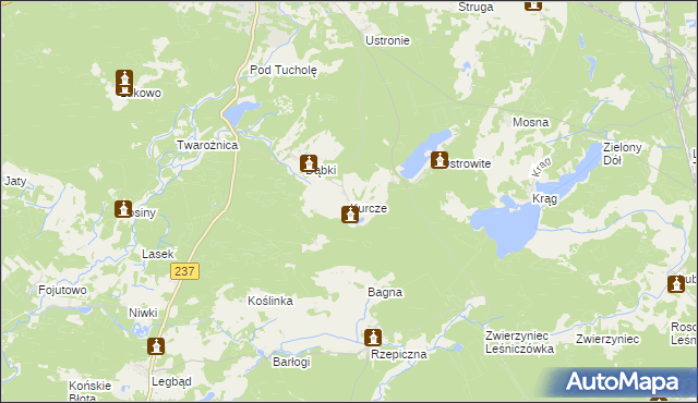 mapa Kurcze gmina Czersk, Kurcze gmina Czersk na mapie Targeo