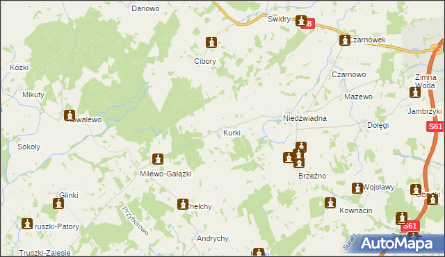 mapa Kurki gmina Szczuczyn, Kurki gmina Szczuczyn na mapie Targeo