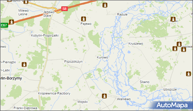 mapa Kurowo gmina Kobylin-Borzymy, Kurowo gmina Kobylin-Borzymy na mapie Targeo