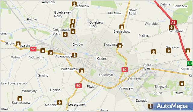 mapa Kutno, Kutno na mapie Targeo
