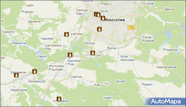 mapa Kuzki gmina Włoszczowa, Kuzki gmina Włoszczowa na mapie Targeo