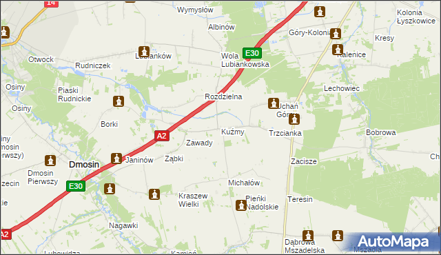 mapa Kuźmy gmina Dmosin, Kuźmy gmina Dmosin na mapie Targeo