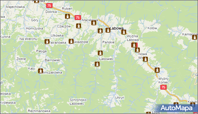mapa Łabowiec, Łabowiec na mapie Targeo