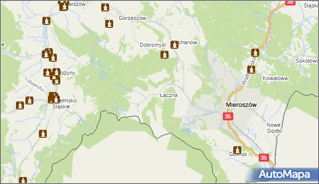 mapa Łączna gmina Mieroszów, Łączna gmina Mieroszów na mapie Targeo