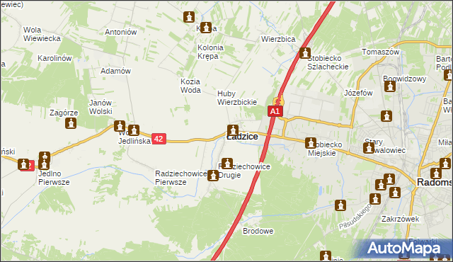 mapa Ładzice, Ładzice na mapie Targeo