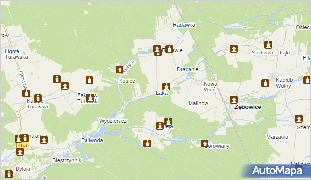 mapa Łąka gmina Zębowice, Łąka gmina Zębowice na mapie Targeo