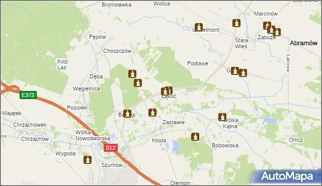 mapa Łąkoć gmina Kurów, Łąkoć gmina Kurów na mapie Targeo