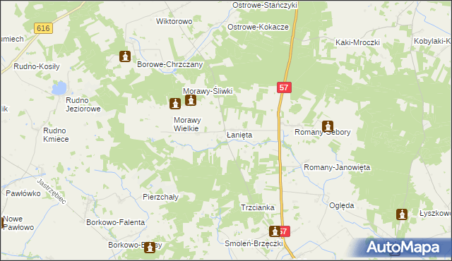 mapa Łanięta gmina Krzynowłoga Mała, Łanięta gmina Krzynowłoga Mała na mapie Targeo