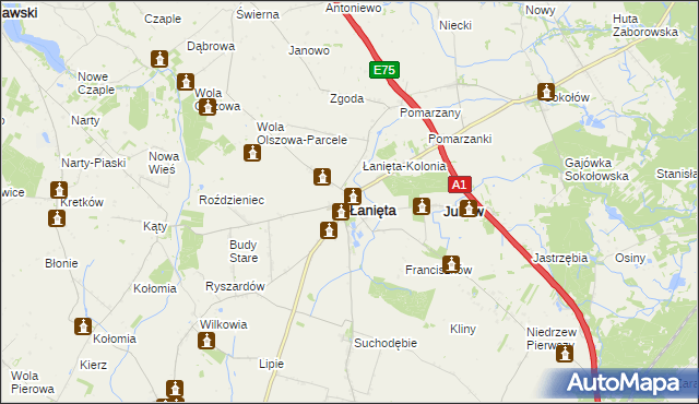 mapa Łanięta powiat kutnowski, Łanięta powiat kutnowski na mapie Targeo