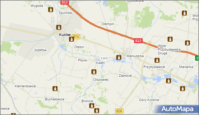 mapa Łany gmina Markuszów, Łany gmina Markuszów na mapie Targeo