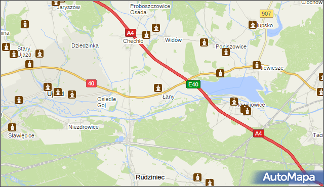 mapa Łany gmina Rudziniec, Łany gmina Rudziniec na mapie Targeo