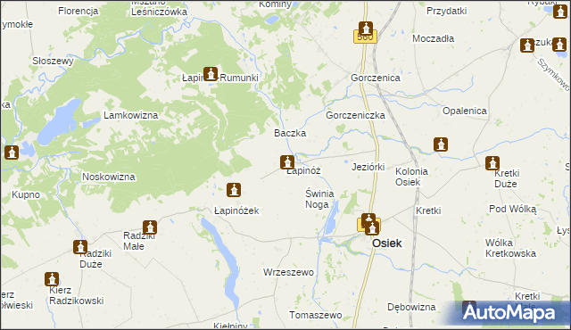 mapa Łapinóż, Łapinóż na mapie Targeo