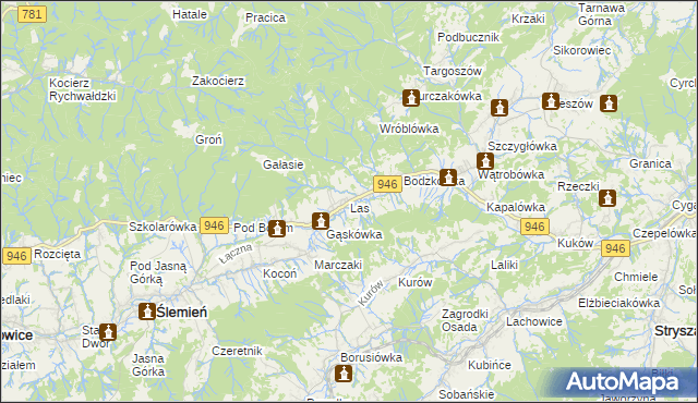 mapa Las gmina Ślemień, Las gmina Ślemień na mapie Targeo