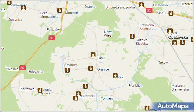 mapa Laski gmina Trzcinica, Laski gmina Trzcinica na mapie Targeo