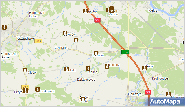 mapa Lasocin gmina Kożuchów, Lasocin gmina Kożuchów na mapie Targeo