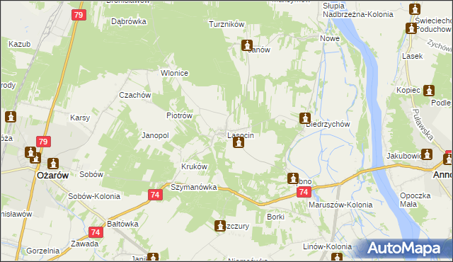 mapa Lasocin gmina Ożarów, Lasocin gmina Ożarów na mapie Targeo