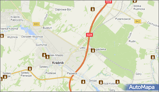 mapa Lasy gmina Kraśnik, Lasy gmina Kraśnik na mapie Targeo
