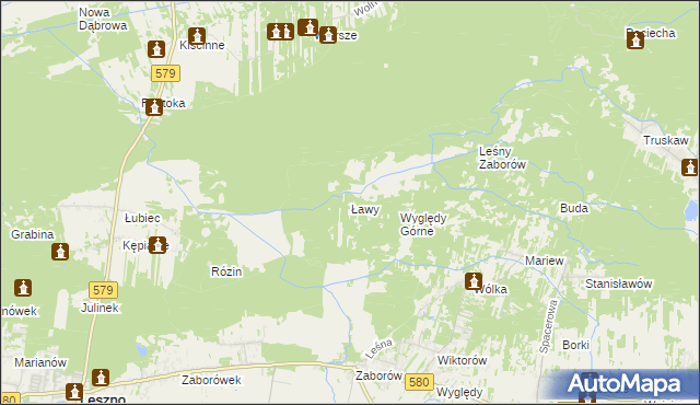 mapa Ławy gmina Leszno, Ławy gmina Leszno na mapie Targeo