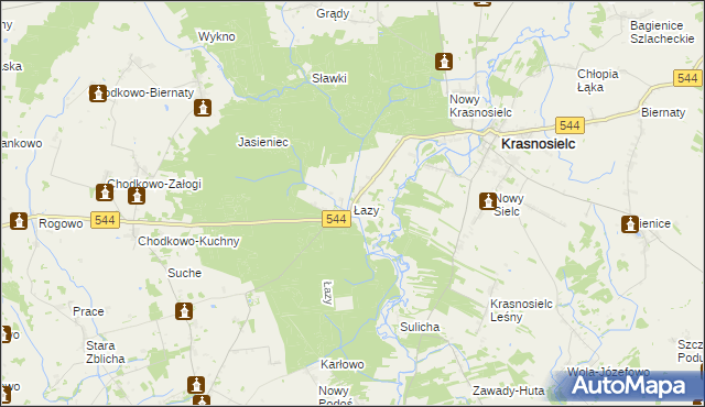 mapa Łazy gmina Krasnosielc, Łazy gmina Krasnosielc na mapie Targeo