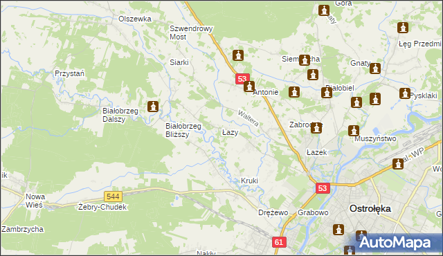 mapa Łazy gmina Olszewo-Borki, Łazy gmina Olszewo-Borki na mapie Targeo