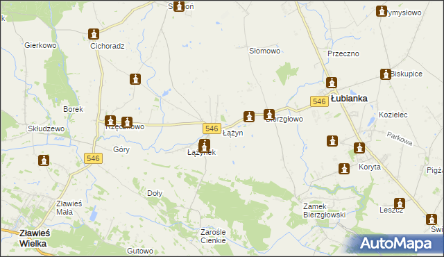 mapa Łążyn gmina Zławieś Wielka, Łążyn gmina Zławieś Wielka na mapie Targeo