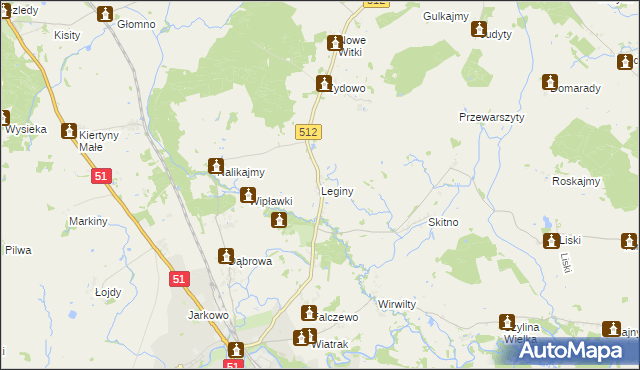 mapa Leginy gmina Bartoszyce, Leginy gmina Bartoszyce na mapie Targeo