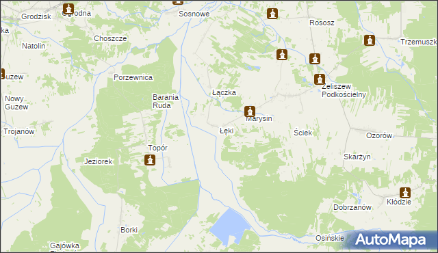 mapa Łęki gmina Kotuń, Łęki gmina Kotuń na mapie Targeo