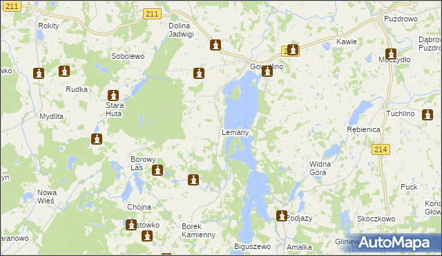 mapa Lemany gmina Sierakowice, Lemany gmina Sierakowice na mapie Targeo