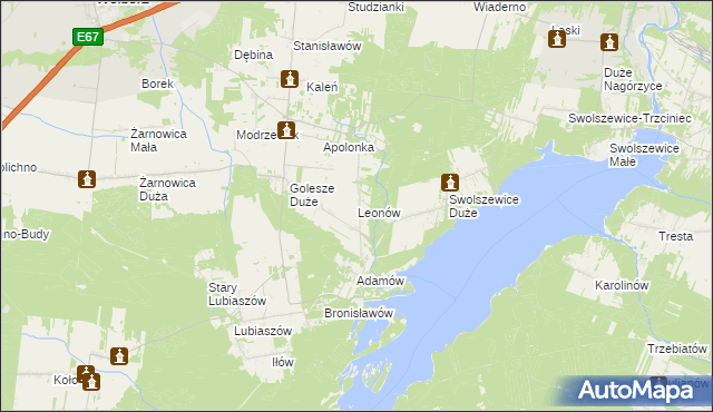 mapa Leonów gmina Wolbórz, Leonów gmina Wolbórz na mapie Targeo