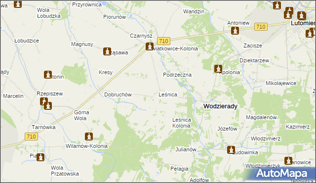 mapa Leśnica gmina Wodzierady, Leśnica gmina Wodzierady na mapie Targeo