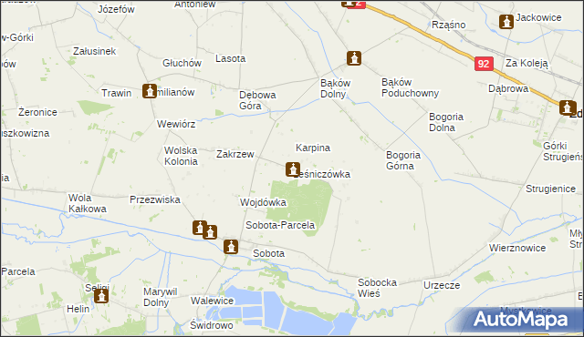 mapa Leśniczówka gmina Bielawy, Leśniczówka gmina Bielawy na mapie Targeo