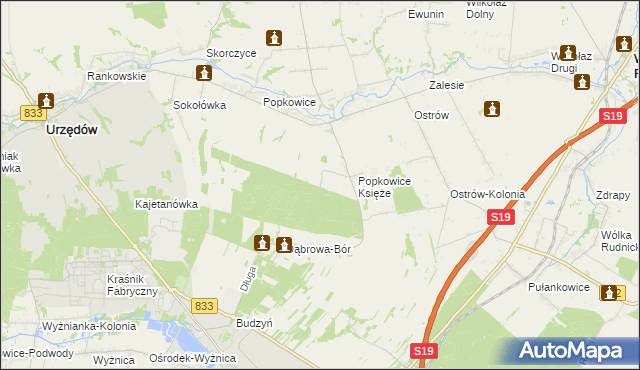 mapa Leśniczówka gmina Urzędów, Leśniczówka gmina Urzędów na mapie Targeo