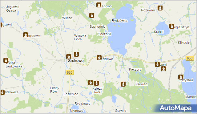 mapa Leśniewo gmina Srokowo, Leśniewo gmina Srokowo na mapie Targeo