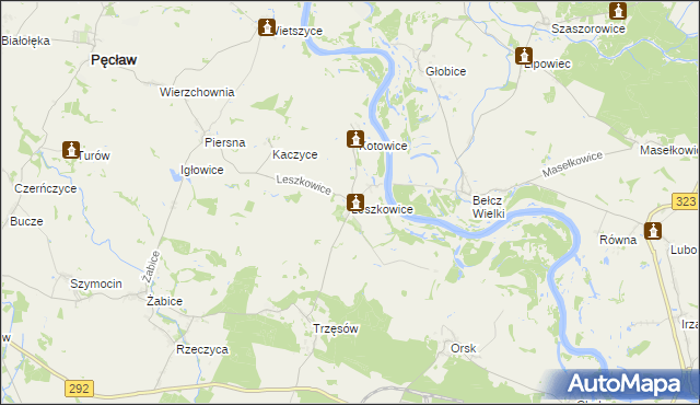 mapa Leszkowice gmina Pęcław, Leszkowice gmina Pęcław na mapie Targeo