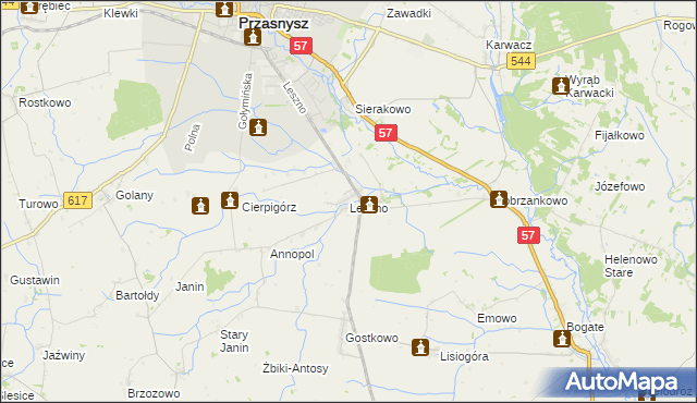 mapa Leszno gmina Przasnysz, Leszno gmina Przasnysz na mapie Targeo
