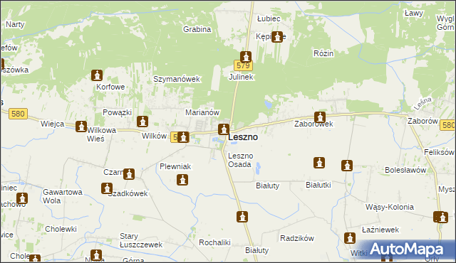 mapa Leszno powiat warszawski zachodni, Leszno powiat warszawski zachodni na mapie Targeo