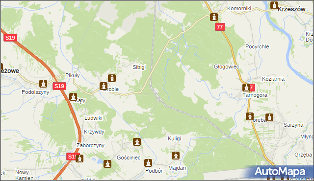 mapa Łętownia gmina Jeżowe, Łętownia gmina Jeżowe na mapie Targeo