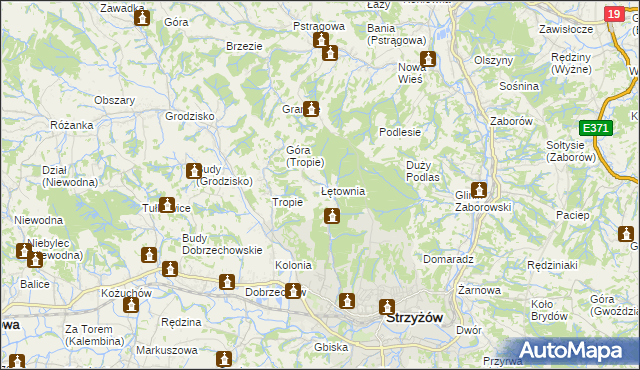 mapa Łętownia gmina Strzyżów, Łętownia gmina Strzyżów na mapie Targeo