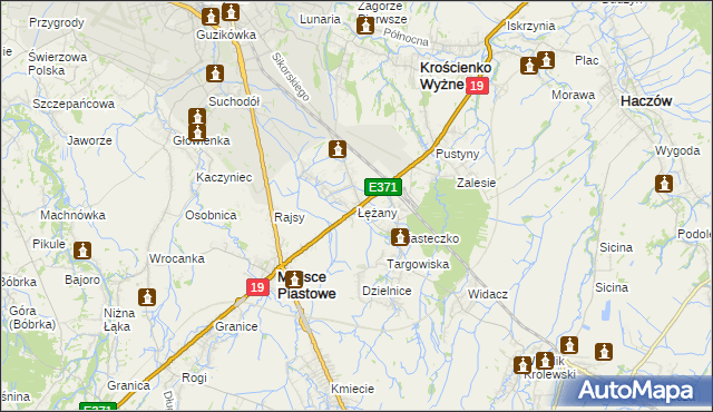 mapa Łężany gmina Miejsce Piastowe, Łężany gmina Miejsce Piastowe na mapie Targeo