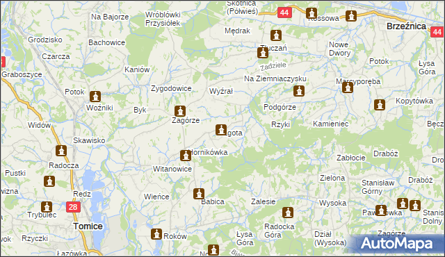 mapa Lgota gmina Tomice, Lgota gmina Tomice na mapie Targeo