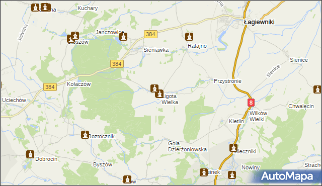 mapa Ligota Wielka gmina Łagiewniki, Ligota Wielka gmina Łagiewniki na mapie Targeo
