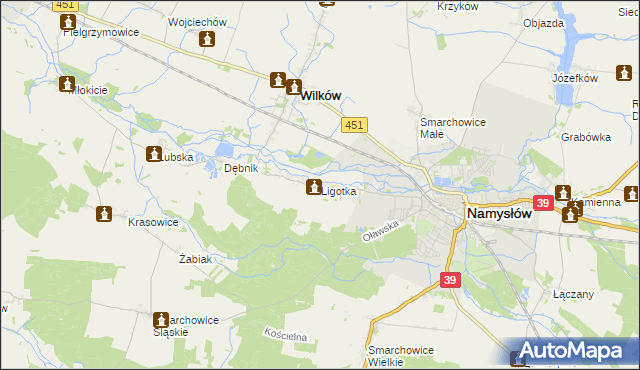 mapa Ligotka gmina Namysłów, Ligotka gmina Namysłów na mapie Targeo