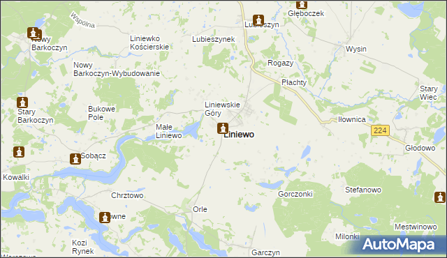 mapa Liniewo, Liniewo na mapie Targeo