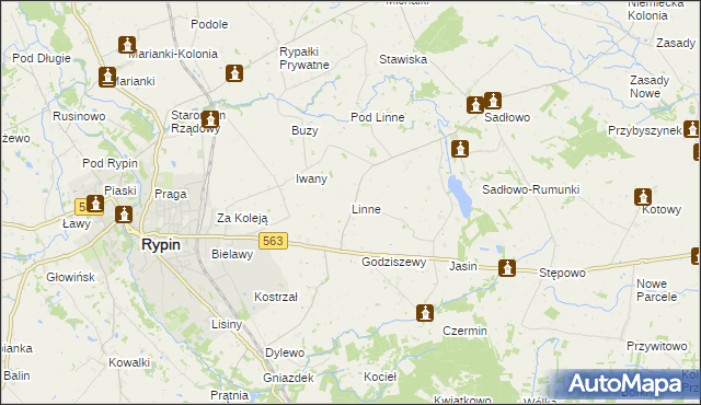 mapa Linne gmina Rypin, Linne gmina Rypin na mapie Targeo