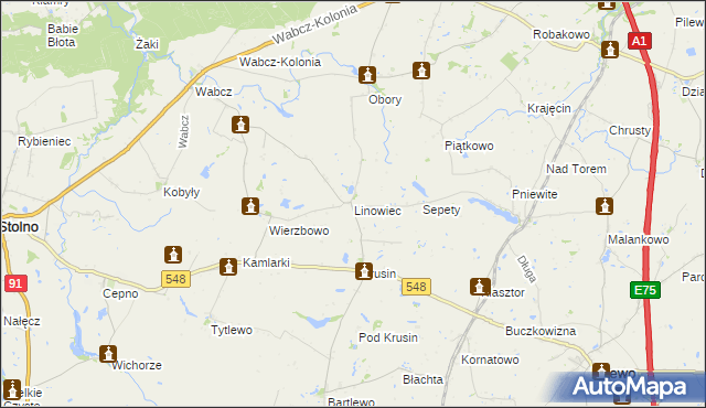 mapa Linowiec gmina Lisewo, Linowiec gmina Lisewo na mapie Targeo