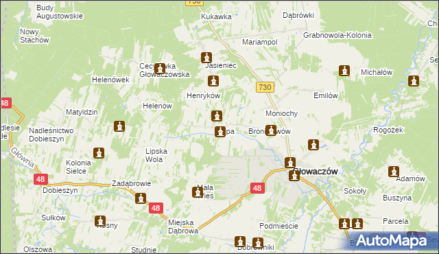 mapa Lipa gmina Głowaczów, Lipa gmina Głowaczów na mapie Targeo