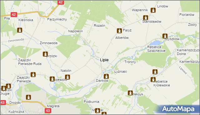 mapa Lipie powiat kłobucki, Lipie powiat kłobucki na mapie Targeo