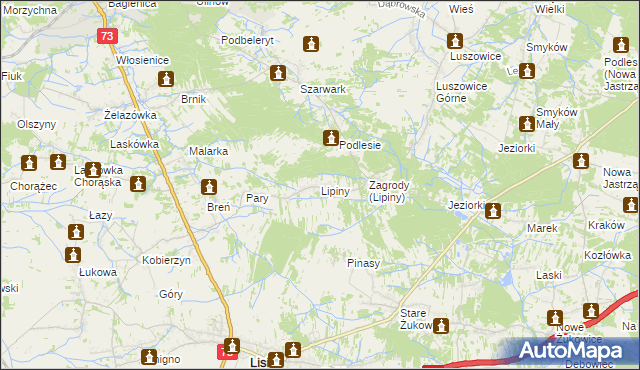 mapa Lipiny gmina Dąbrowa Tarnowska, Lipiny gmina Dąbrowa Tarnowska na mapie Targeo