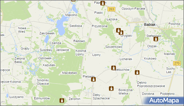 mapa Lipiny gmina Osiek Mały, Lipiny gmina Osiek Mały na mapie Targeo