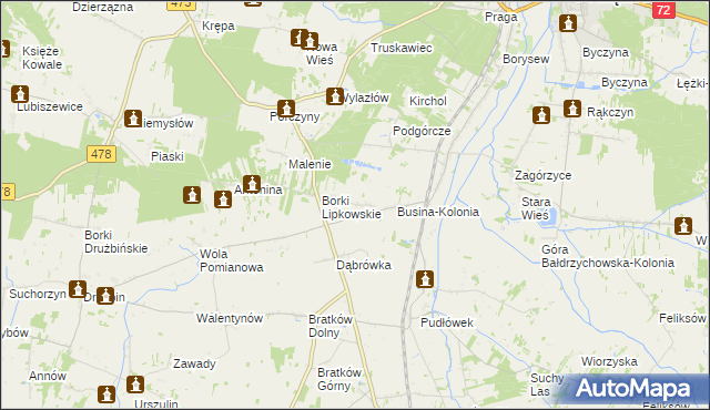 mapa Lipki gmina Poddębice, Lipki gmina Poddębice na mapie Targeo